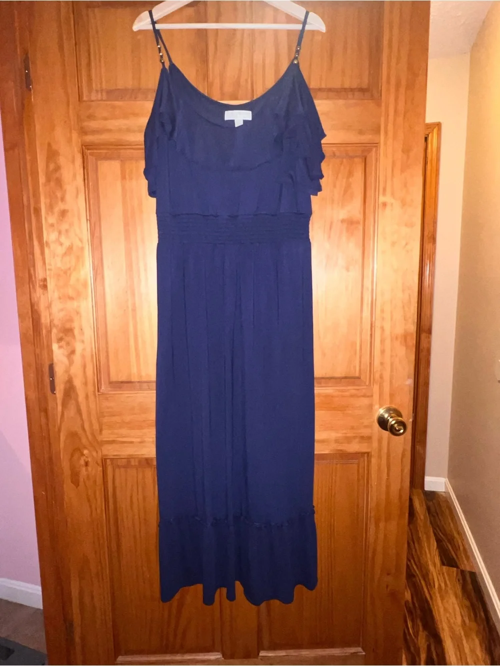 Navy Ruffled Maxi Dress Michael kors